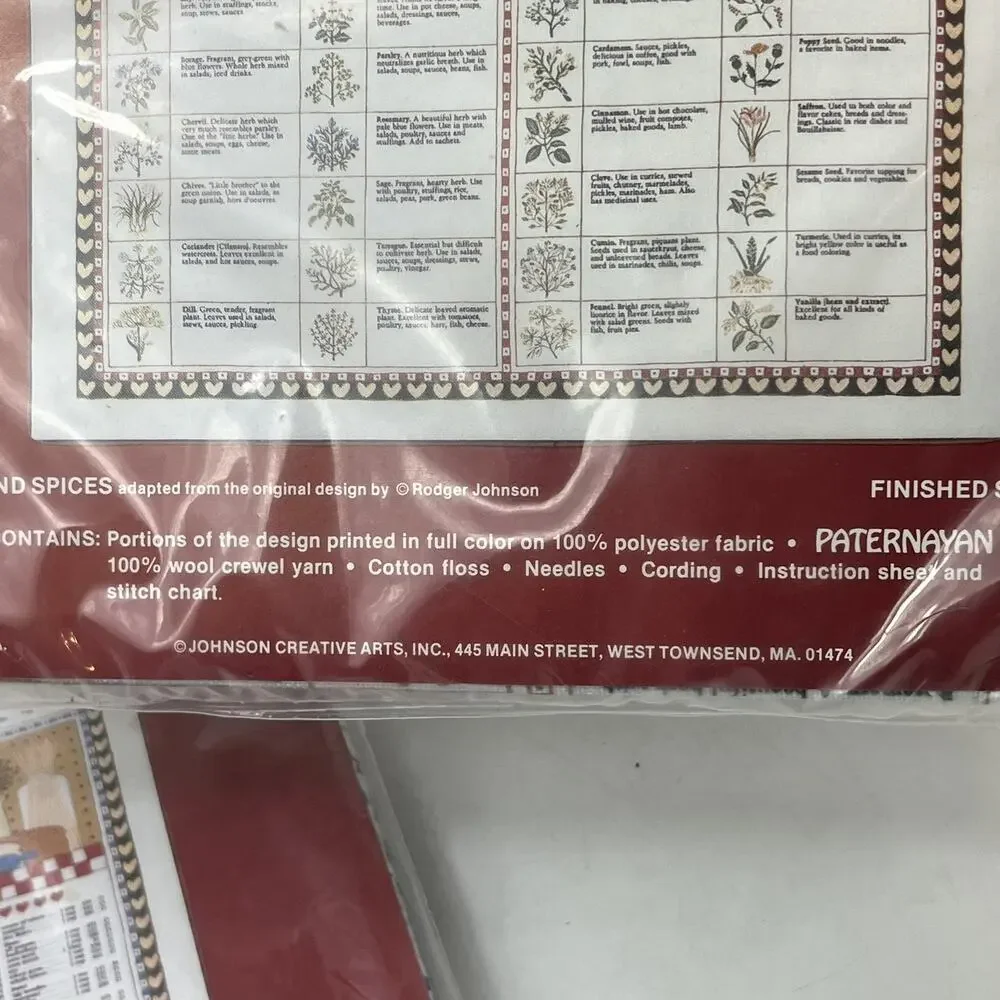 Needle Treasures Vintage Crewel Embroidery Kit Lot 2 Calories Herbs Spices 20x28